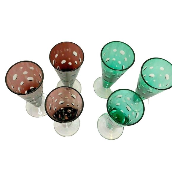 Set of 6 Aperitif Glasses Red & Green Party Christmas Classy Retro - Picture 2 of 5